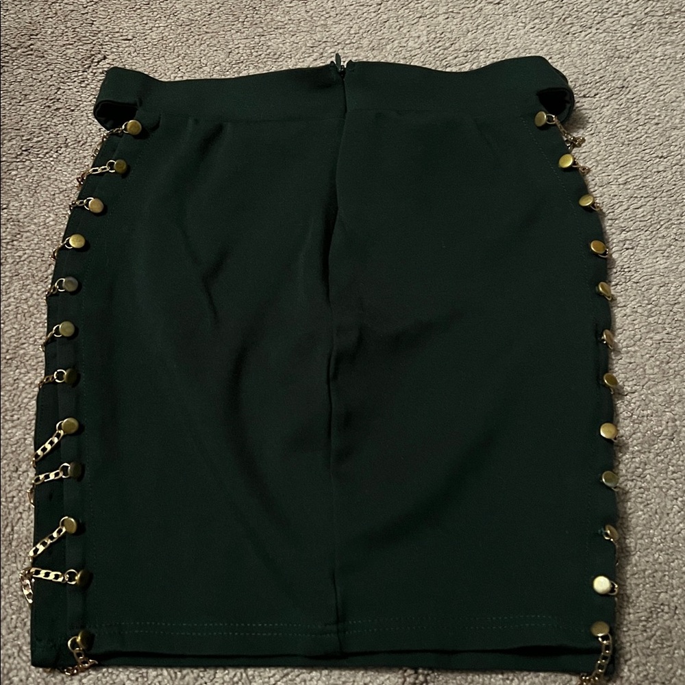 Dark Green cut out open chain sides mini skirt - Picture 7 of 8